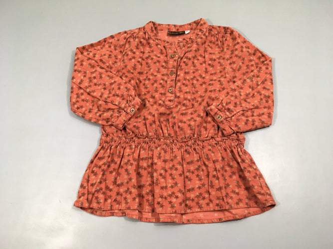 Robe m.l velours côtelé orange fleurs, 100% coton, moins cher chez Petit Kiwi