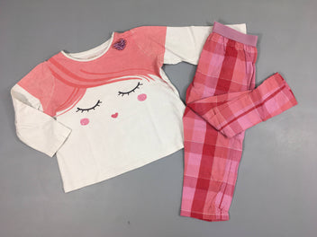 Pyjama 2pcs jersey blanc-rose cils noeuds-Bouloché