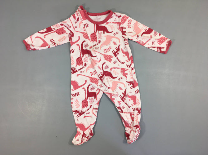 Pyjama jersey blanc/rose dinos, légèrement bouloché, moins cher chez Petit Kiwi