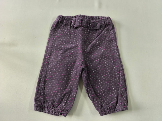 Pantalon velours côtelé mauve fleurs taille et chevilles élastiques, moins cher chez Petit Kiwi