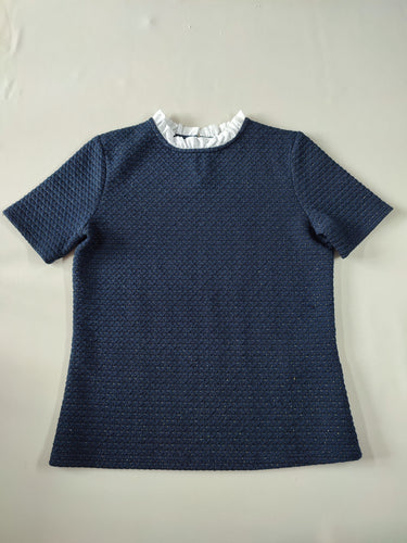 T-shirt m.c épais bleu marine paillettes dorées col blanc, XS, moins cher chez Petit Kiwi