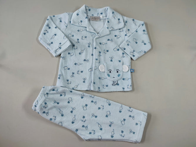 Pyjama 2pcs velours bleu clair éléphants, Picco Mini, moins cher chez Petit Kiwi