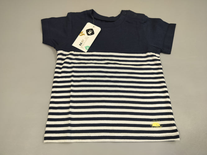 T-shirt m.c bleu marine rayé blanc, moins cher chez Petit Kiwi